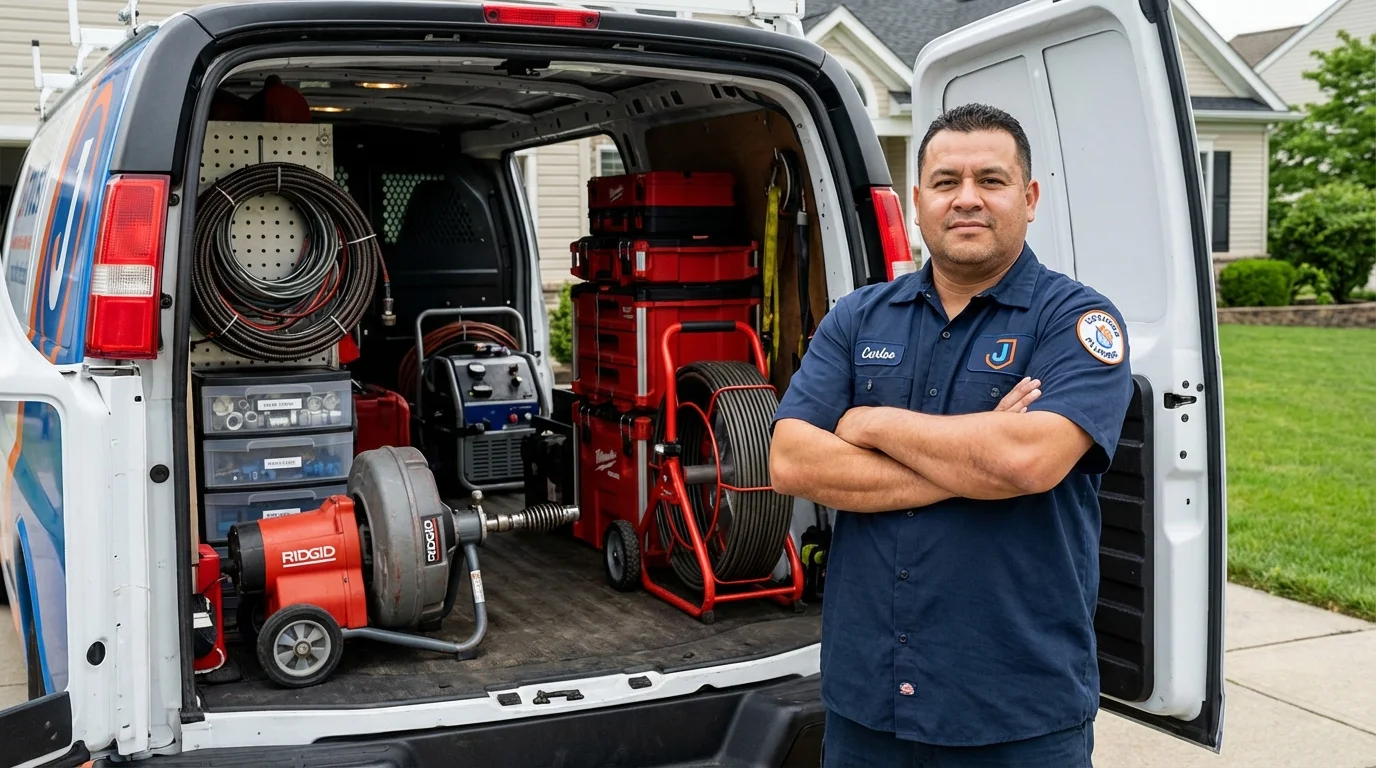Professional drain cleaning equipment and Johns Plumbing LLC plumber in Glouster