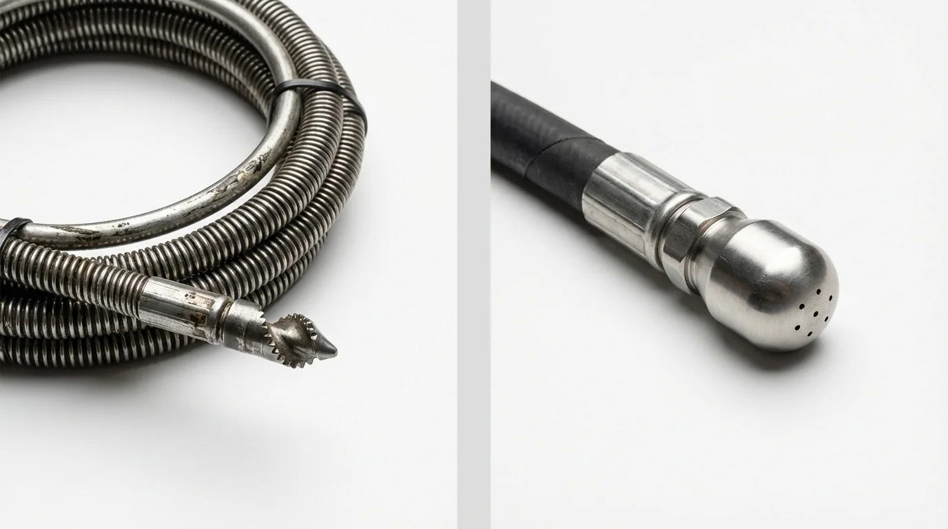 Drain snake cable and hydro jetting nozzle used for drain cleaning in Glouster, OH