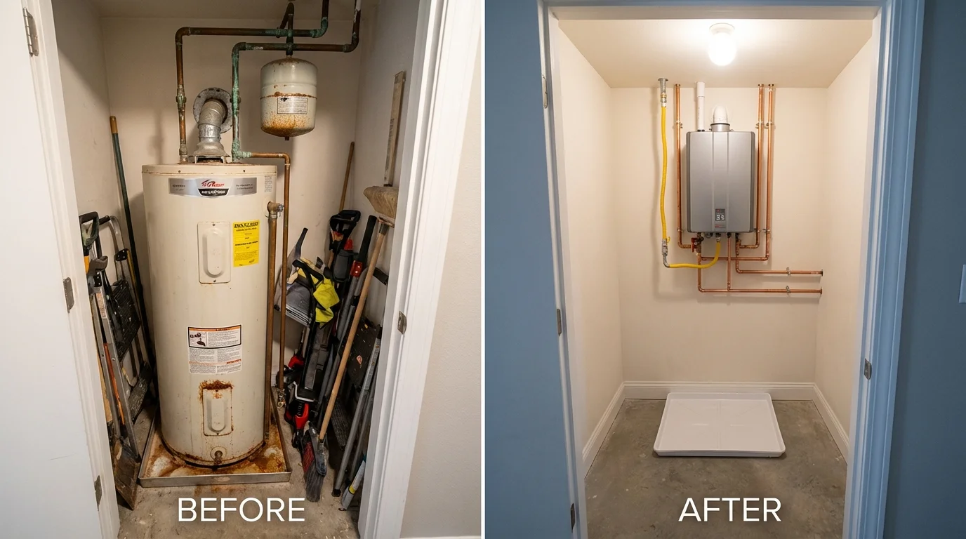 Tank water heater versus wall-mounted tankless unit comparison for Glouster, OH homeowners